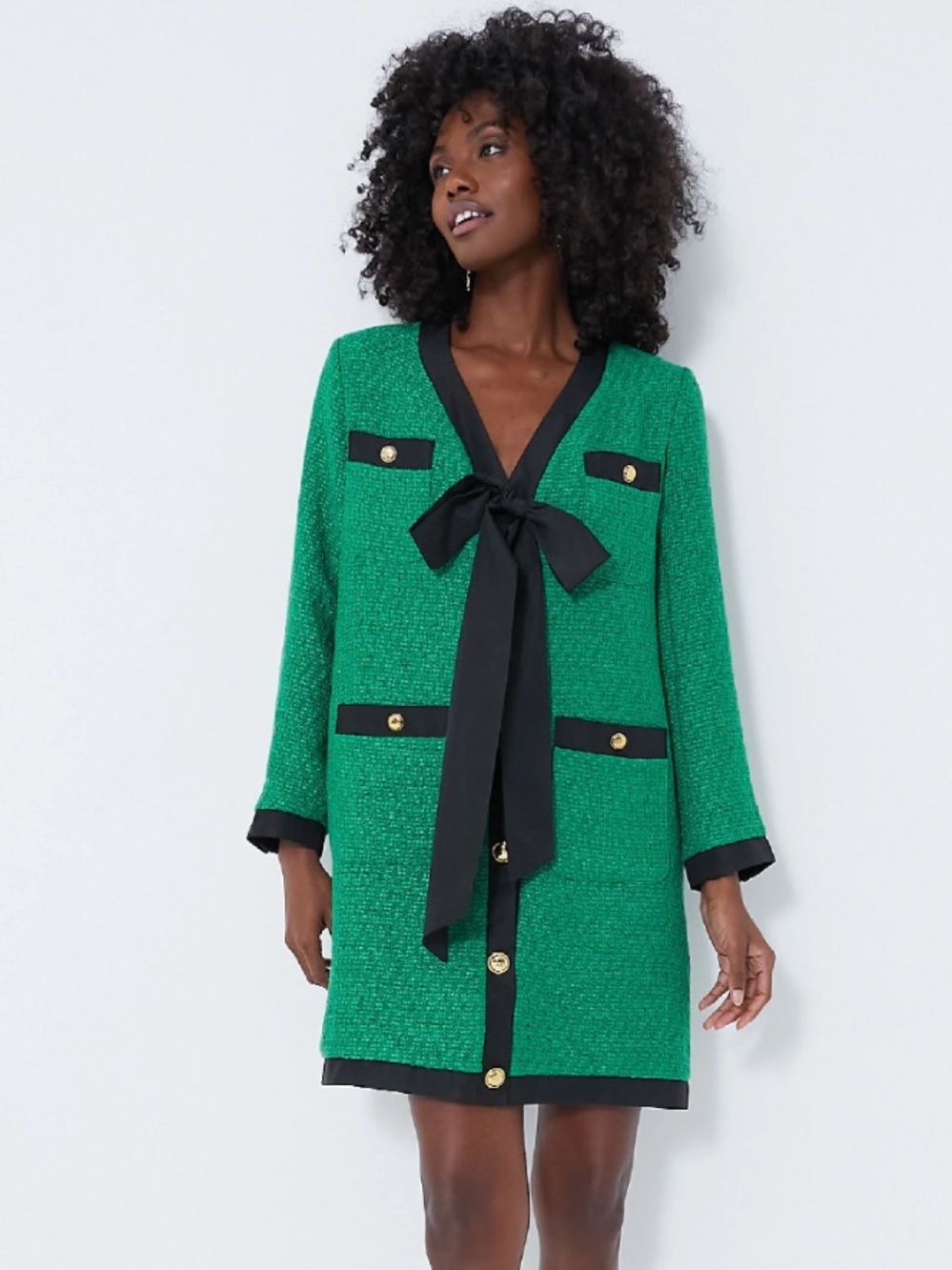NWT Pomander Place Coco Green Tweed Bow Dress Tuckernuck Size Medium M *